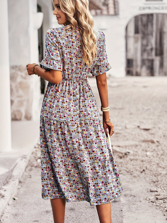 Ditsy Floral Print Empire Waist Summer Dress - Plus Size