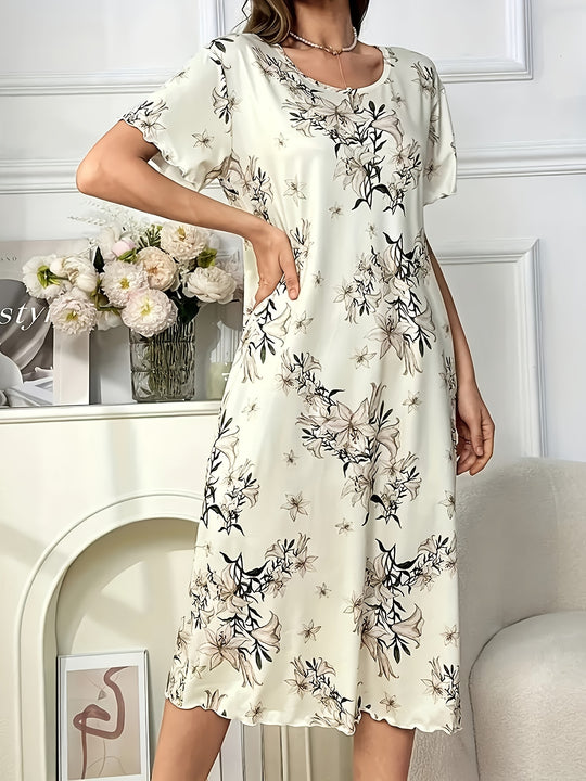 Floral Print Short Sleeve Midi Dress