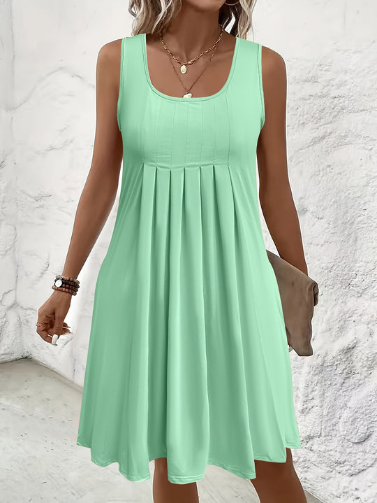 Casual Pleated Front Sleeveless Mini Dress