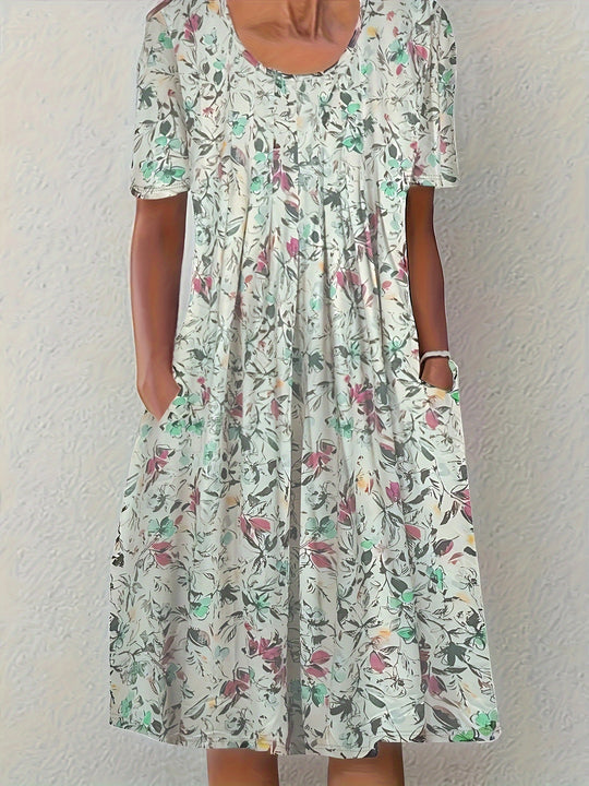 Casual Short Sleeve Floral Pocket Dress
