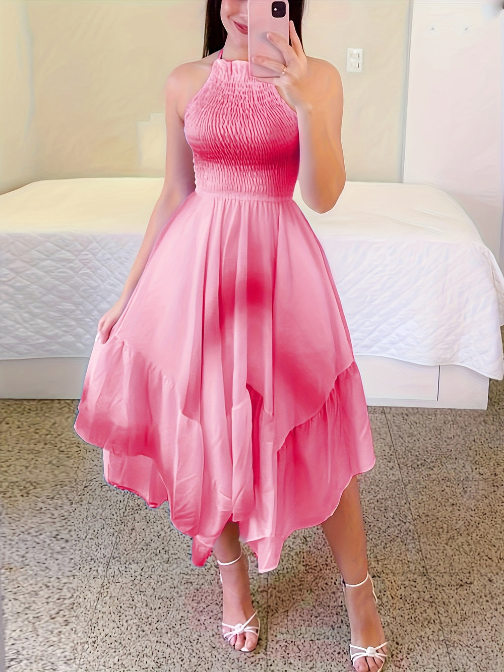 Casual Ombre Smocked Halter Dress