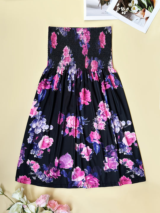 Strapless Smocked Floral Boho Dress