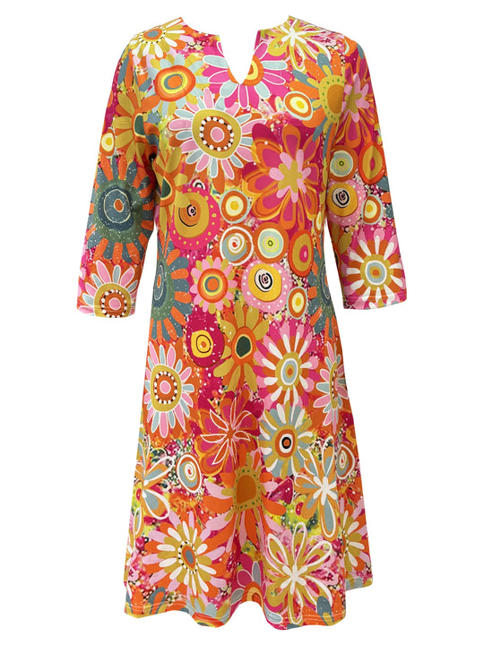 Artsy Floral V-Neck Relaxed Shift Dress