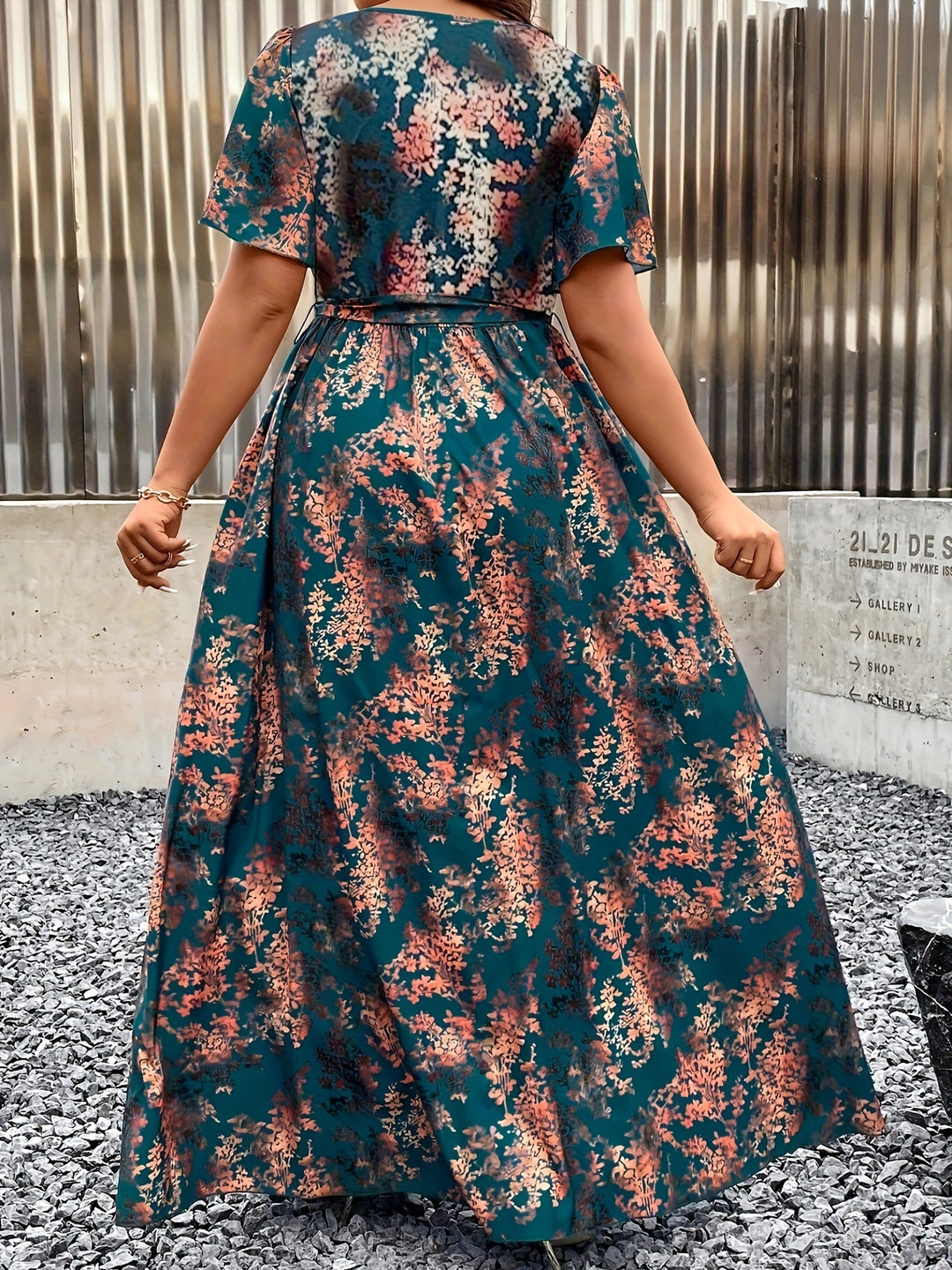 Short Sleeve Surplice Neck Summer Maxi Dress - Plus Size