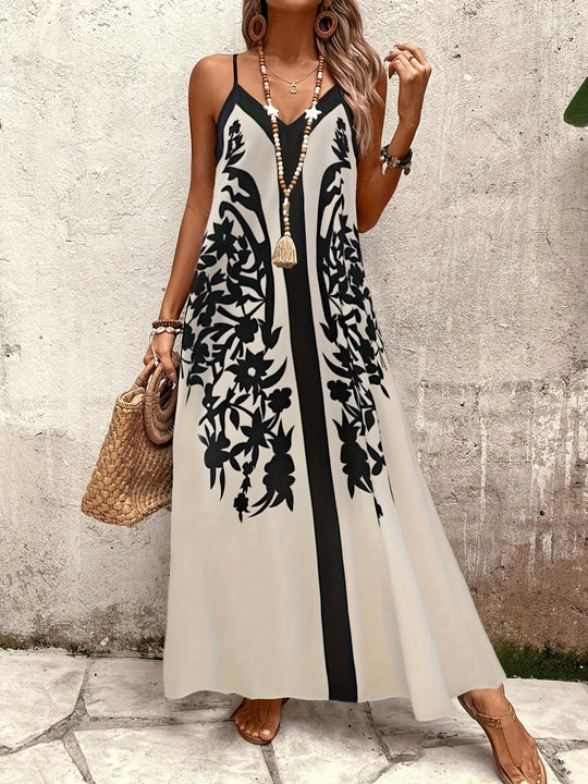 Embroidered Border V-Neck Cami Maxi Dress