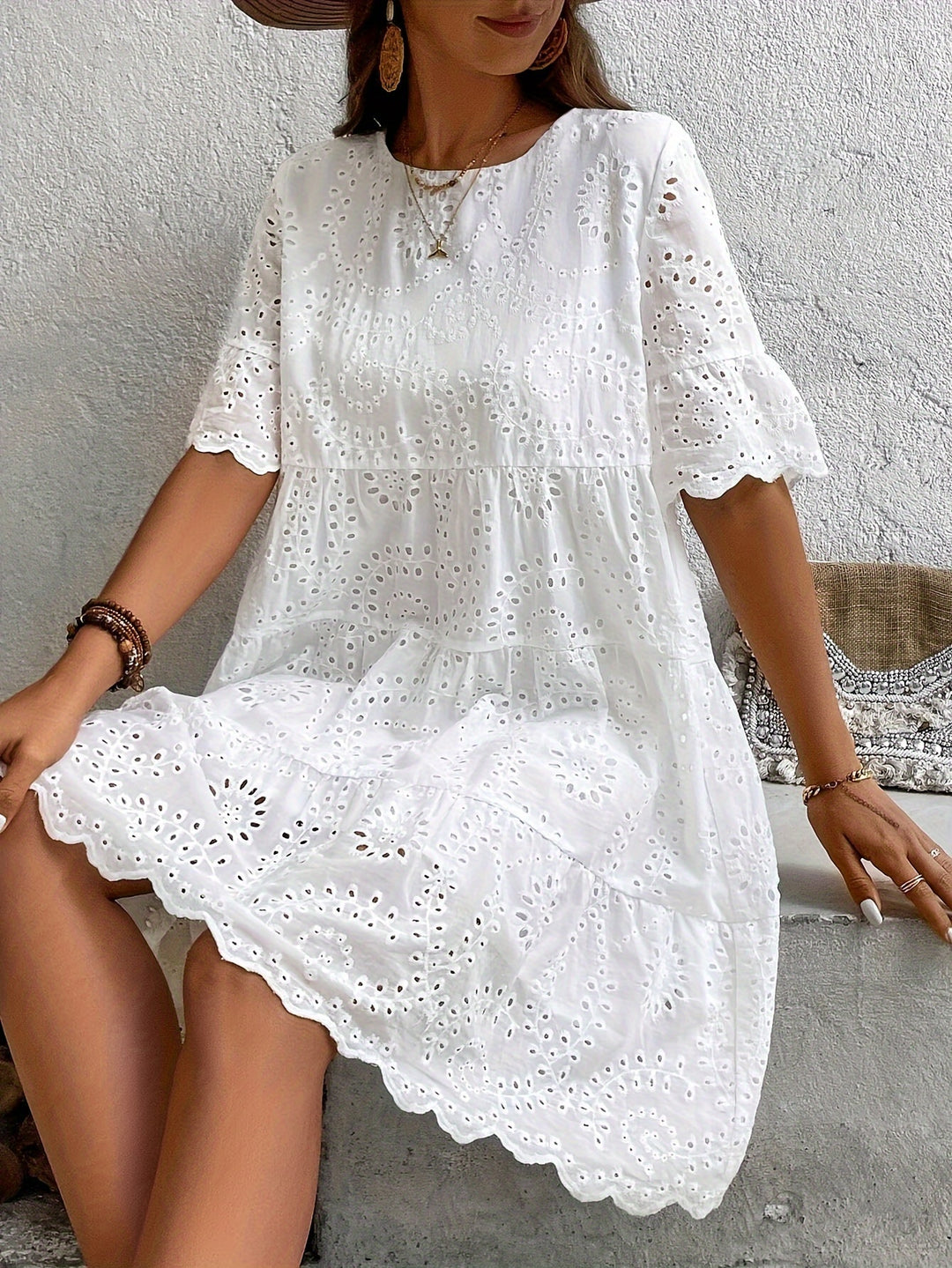 Boho Short Sleeve Embroidered Summer Dress