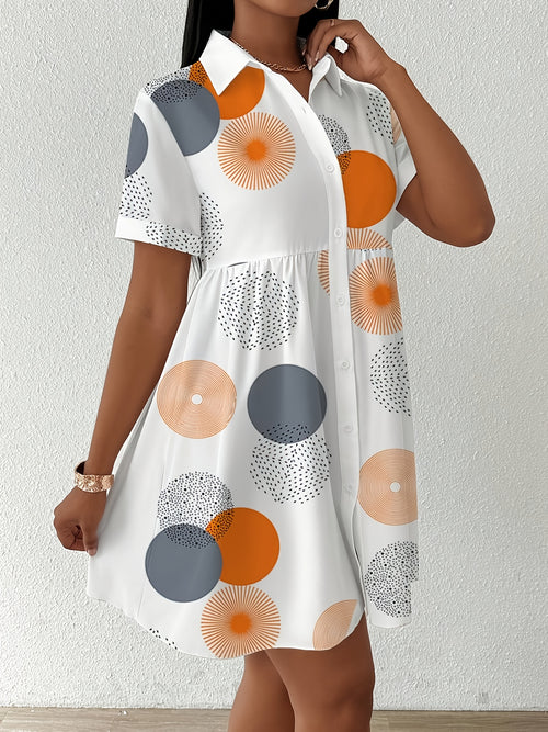 Abstract Circle Print Collared Mini Dress