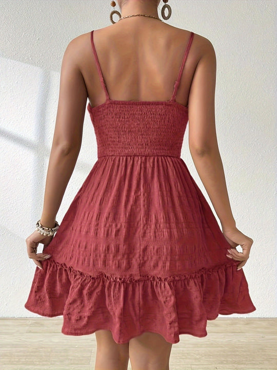 Textured Tie-Front Smocked Bodice Summer Dress