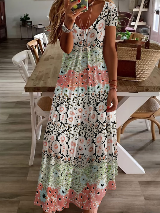 Bohemian V-Neck Floral Print Summer Maxi Dress