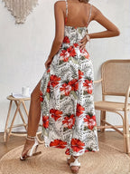 Tropical Print Cutout Slit Maxi Dress
