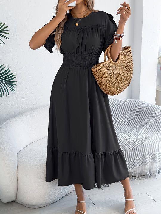 Boho Flutter Sleeve Smocked Waist Maxi Dress