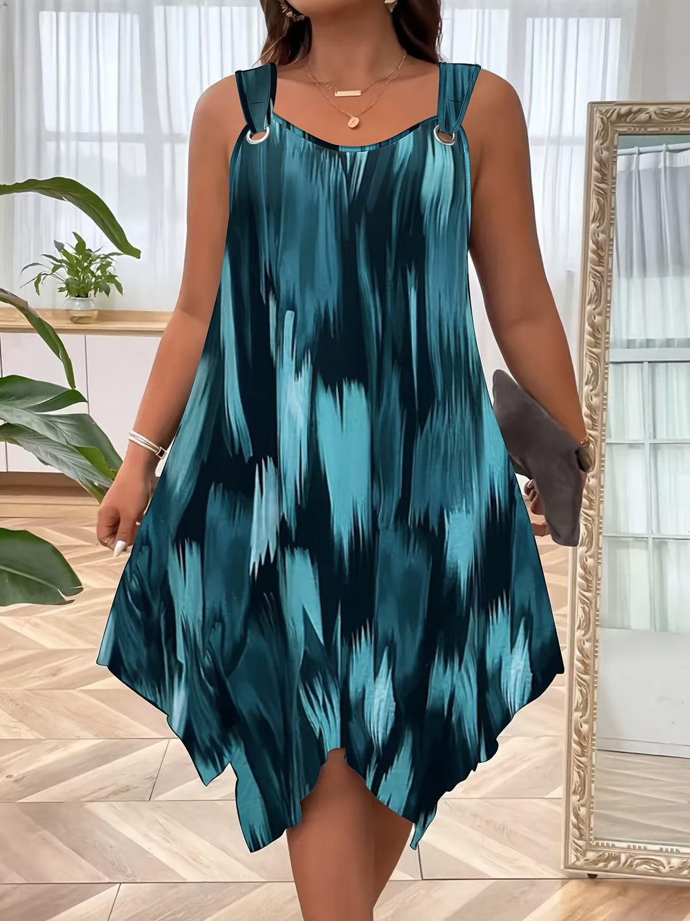 Plus Size Casual Sleeveless Abstract Graphic Boho Summer Dress
