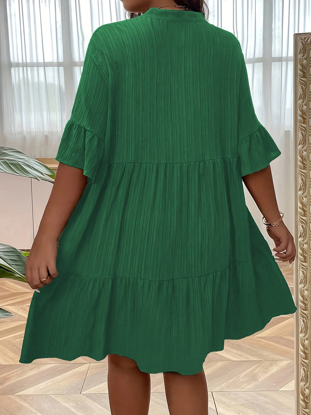 Plus Size Bohemian Summer Button Front Tiered Dress