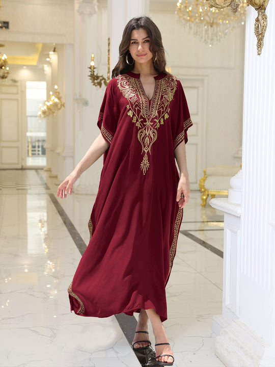 Boho Split Hem Embroidered Kaftan Dress