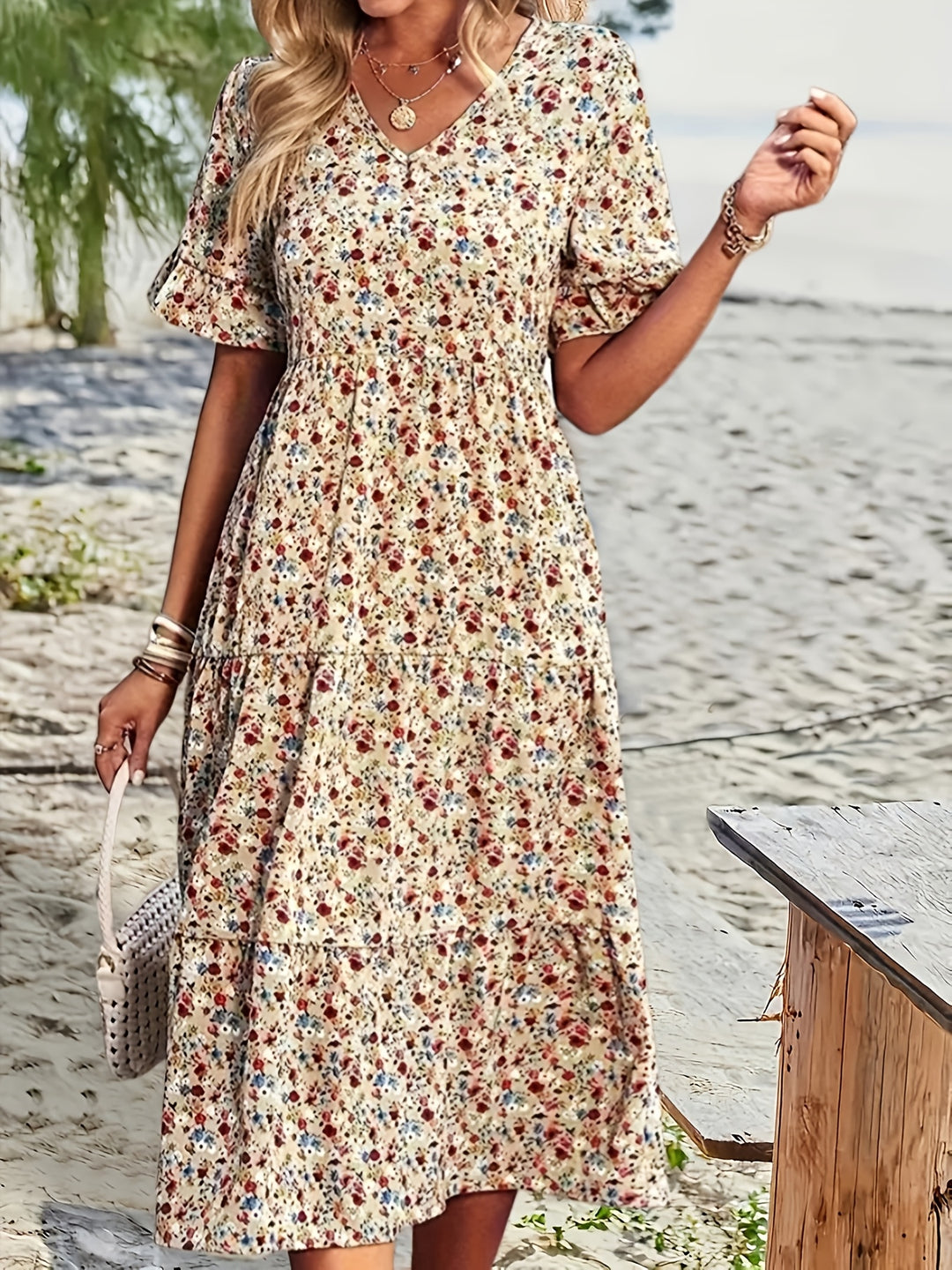 Ditsy Floral Print Empire Waist Summer Dress - Plus Size