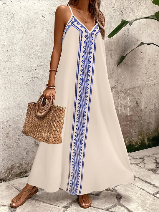 Embroidered Border V-Neck Cami Maxi Dress