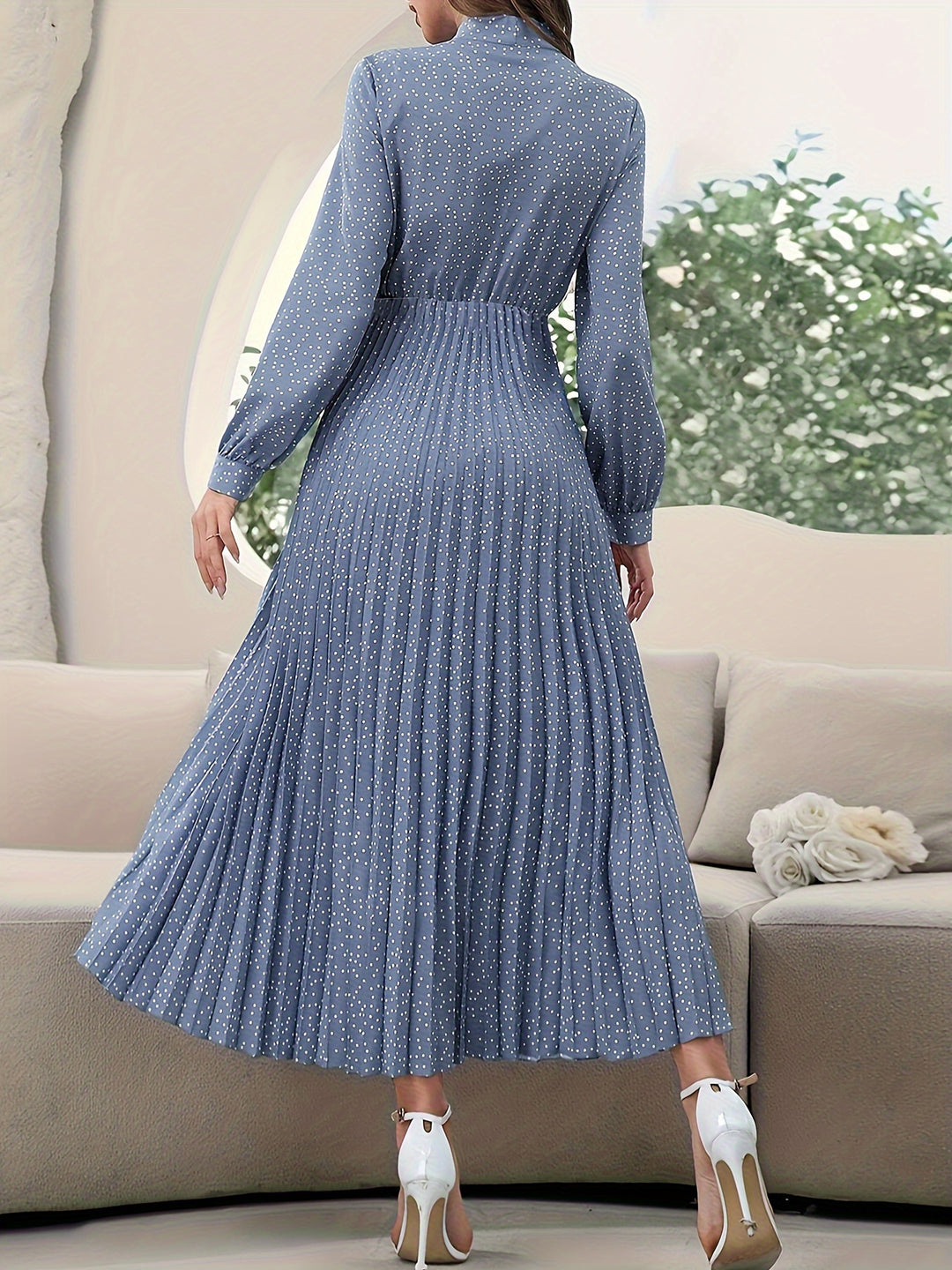 Elegant Tie Neck Pleated Maxi Dress