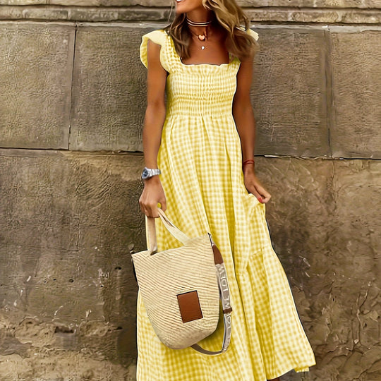 Summer Bohemian Checkered Tiered Long Dress