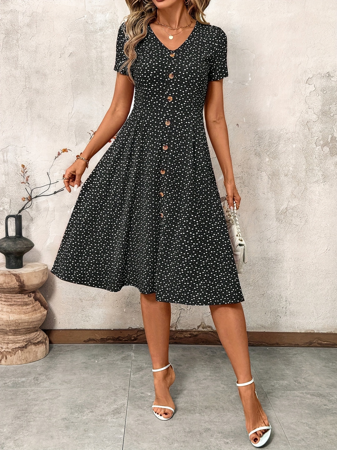 Casual Heart Print V-Neck Dress