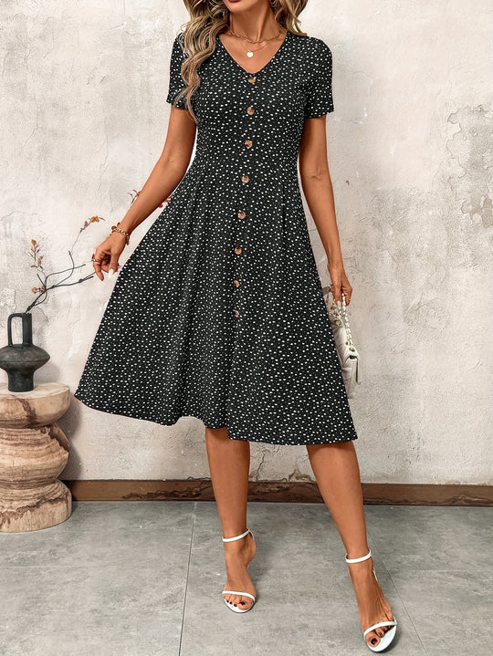 Casual Heart Print V-Neck Dress