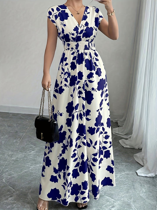 Bohemian V-Neck Smocked Waist Maxi Dress