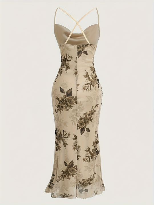 Cowl Neck Floral Slip Maxi Dress