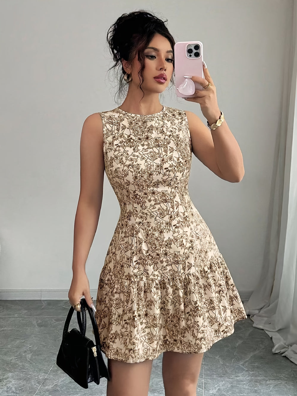 Cottagecore Floral Print Smocked Waist Dress