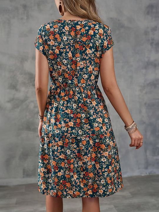 Bohemian Tiered Floral Short Sleeve Dress