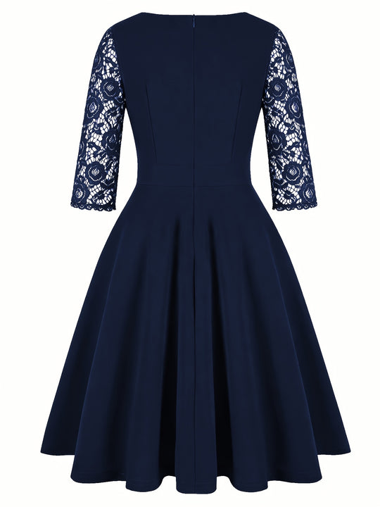 Elegant Lace Sleeve Fit Flare Dress
