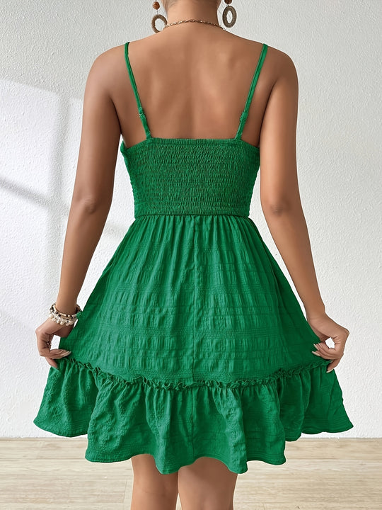 Textured Tie-Front Smocked Bodice Summer Dress