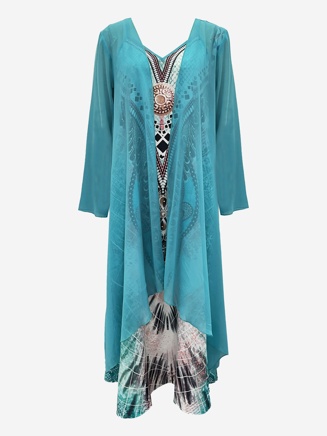 Boho Medallion Print Maxi With Cardigan