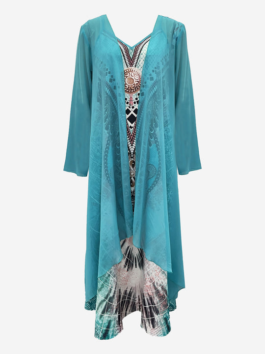 Boho Medallion Print Maxi With Cardigan