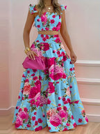 Boho Ruffle Strap 2-Piece Maxi Dress