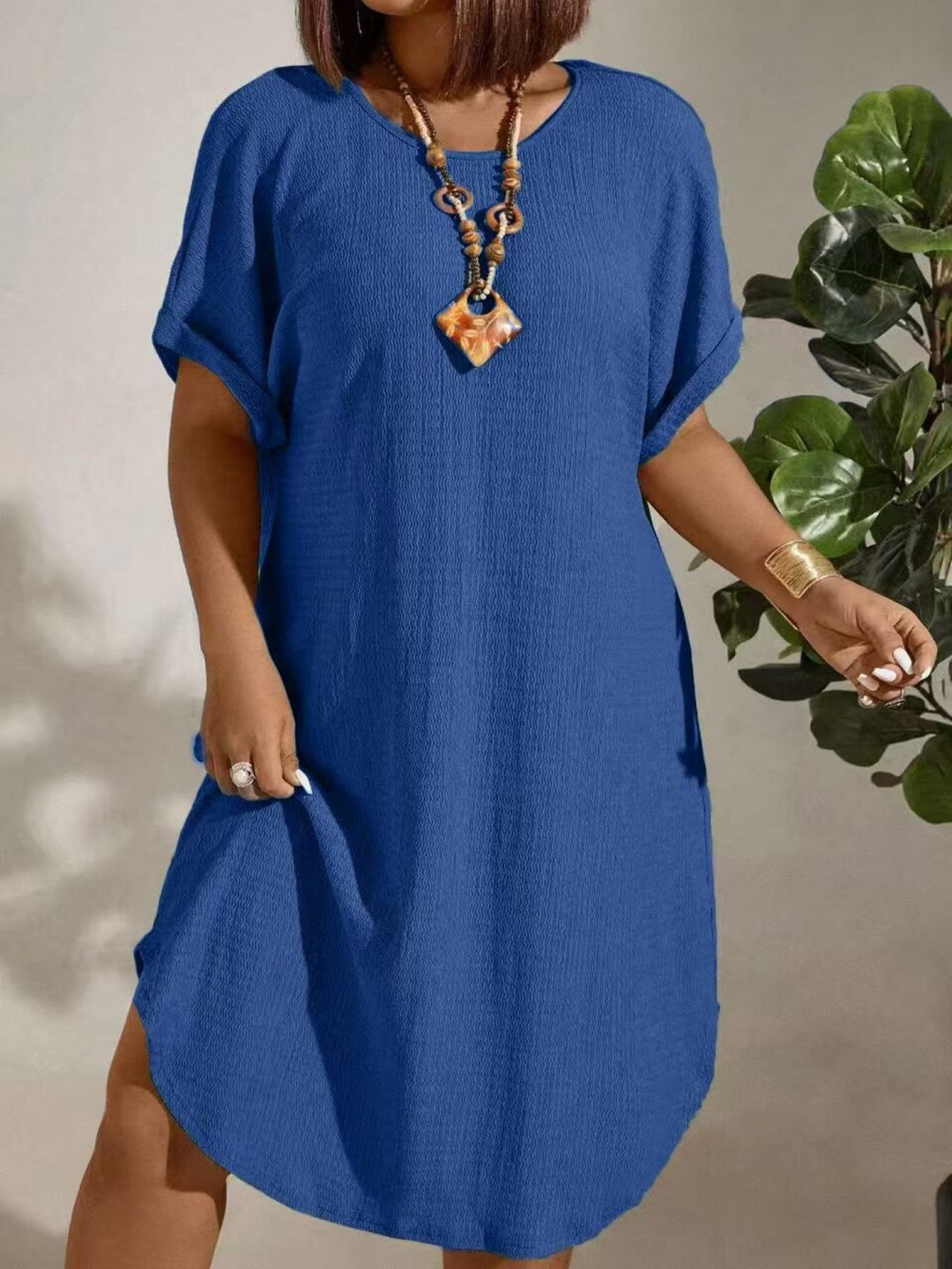 Relaxed Short Sleeve Boho Dress - Plus Size