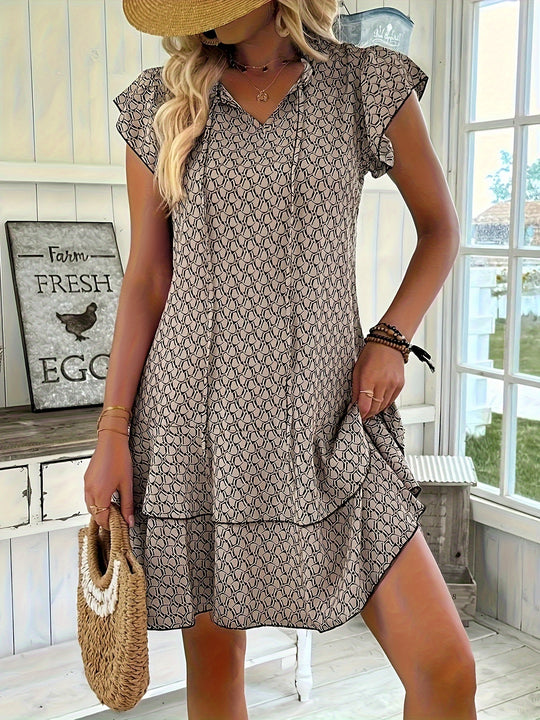 Tie-Neck Tiered Ruffle Summer Dress