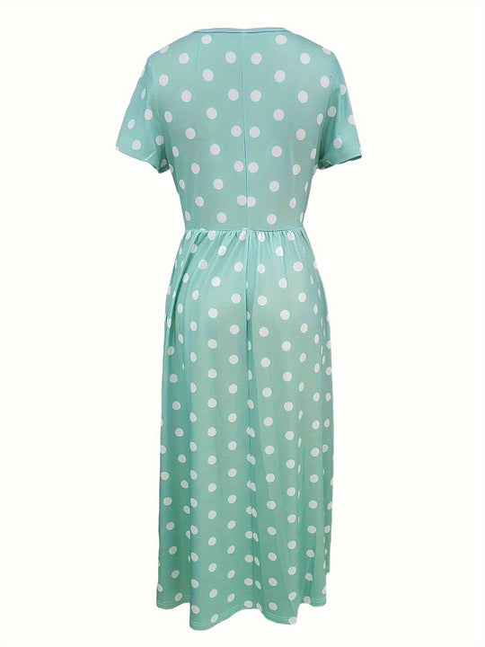 Casual Polka Dot Pocket Midi Dress