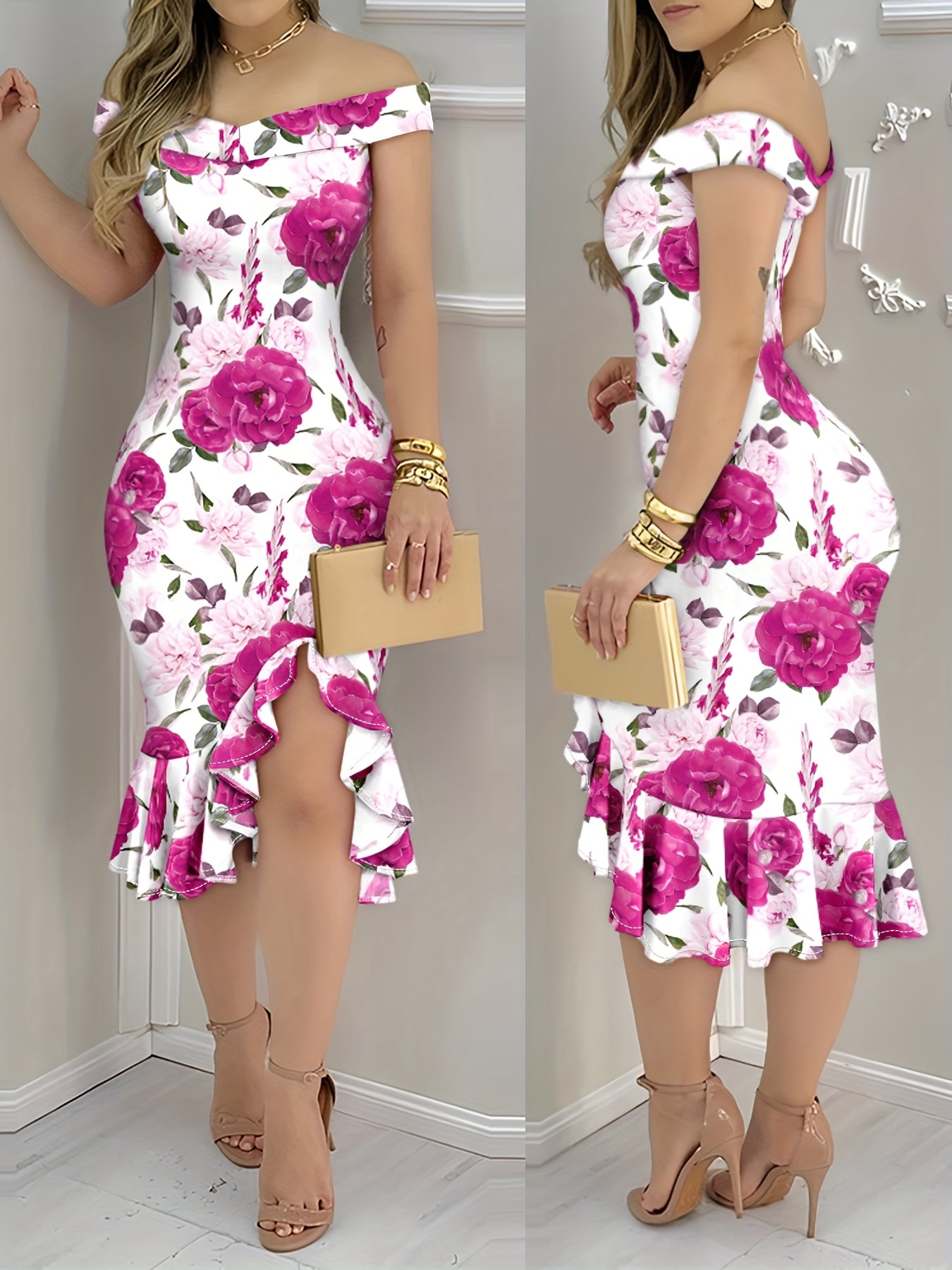 Off-The-Shoulder Ruffle Hem Dress