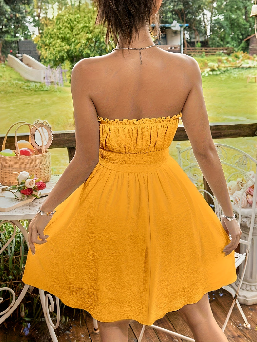 Summer Bandeau Tie Front A-Line Dress