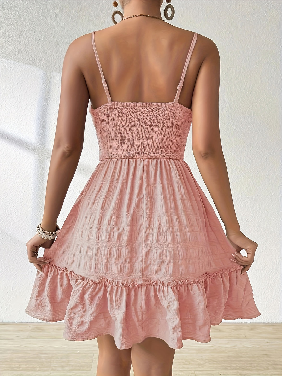 Textured Tie-Front Smocked Bodice Summer Dress