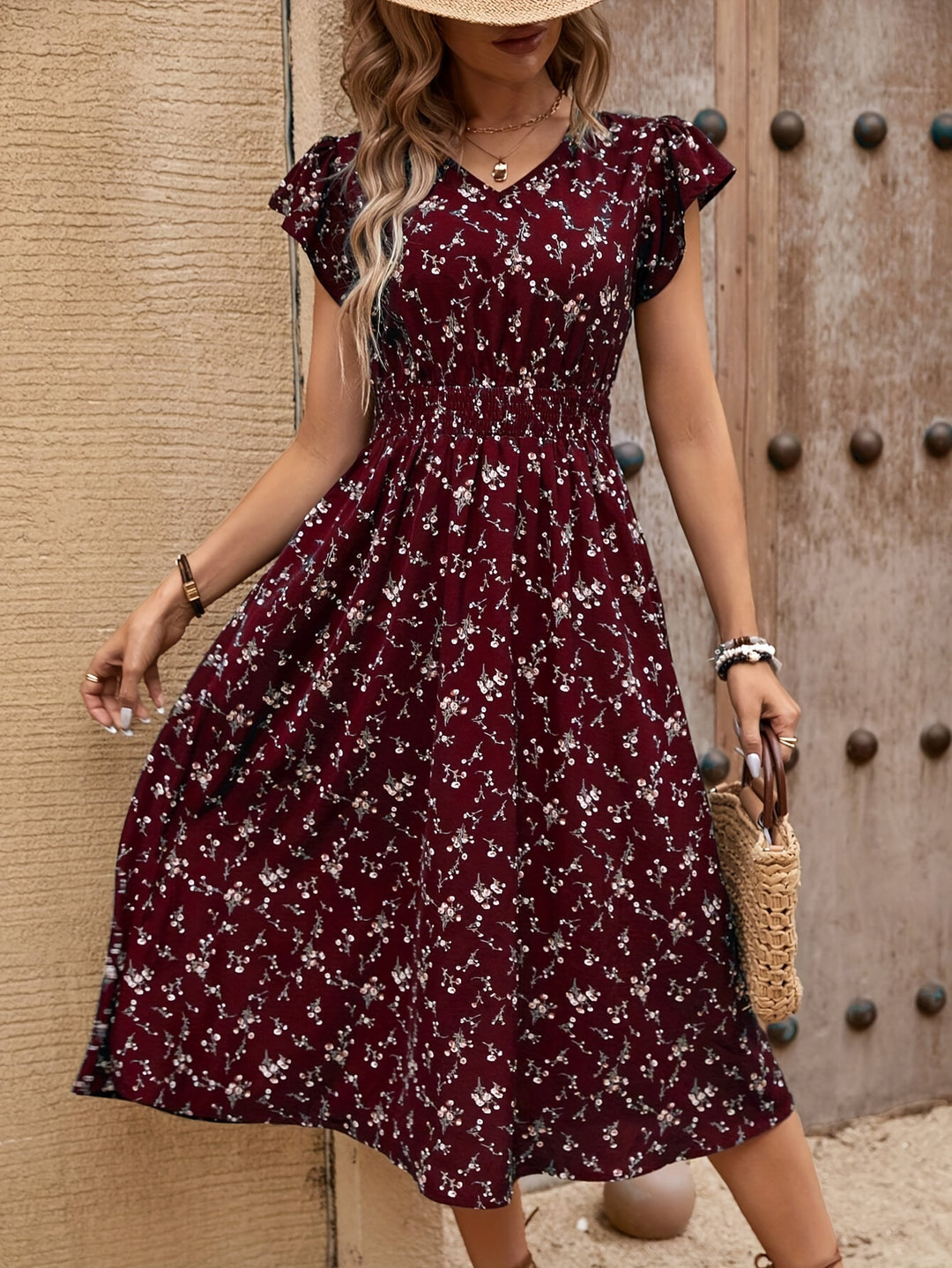 Smocked Waist Ditsy Floral Summer Dress