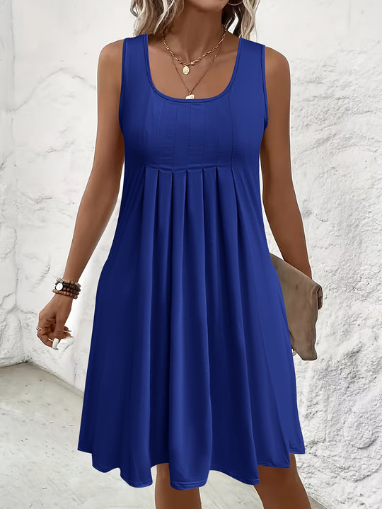 Casual Pleated Front Sleeveless Mini Dress
