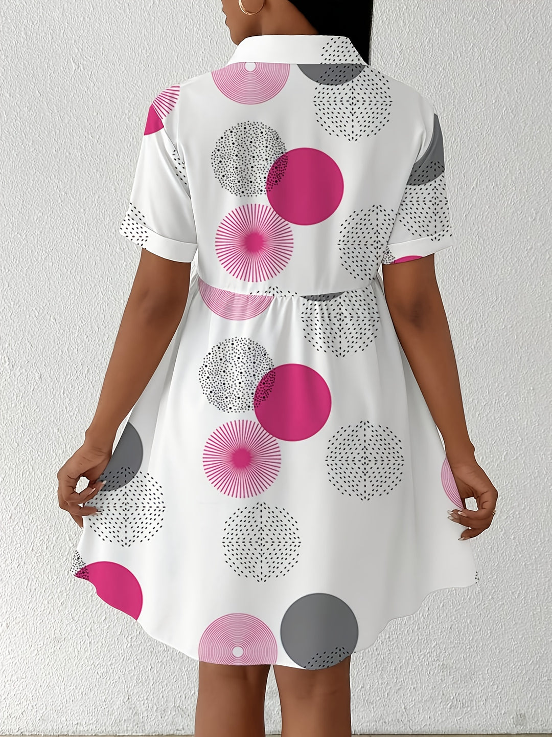Abstract Circle Print Collared Mini Dress