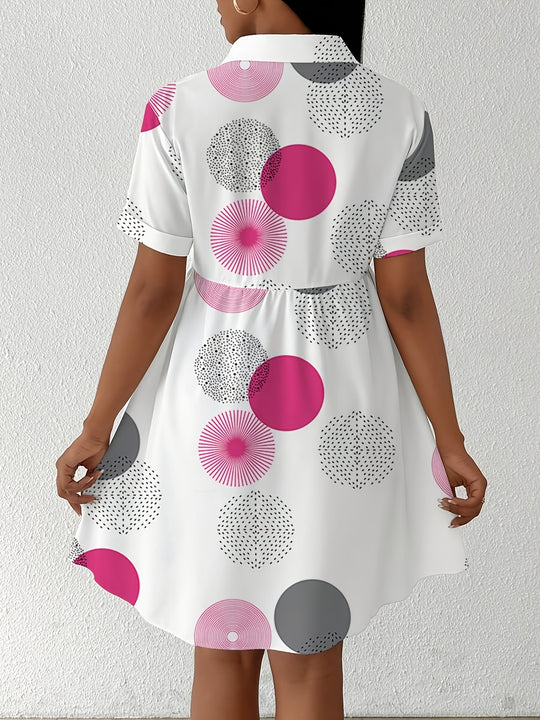 Abstract Circle Print Collared Mini Dress