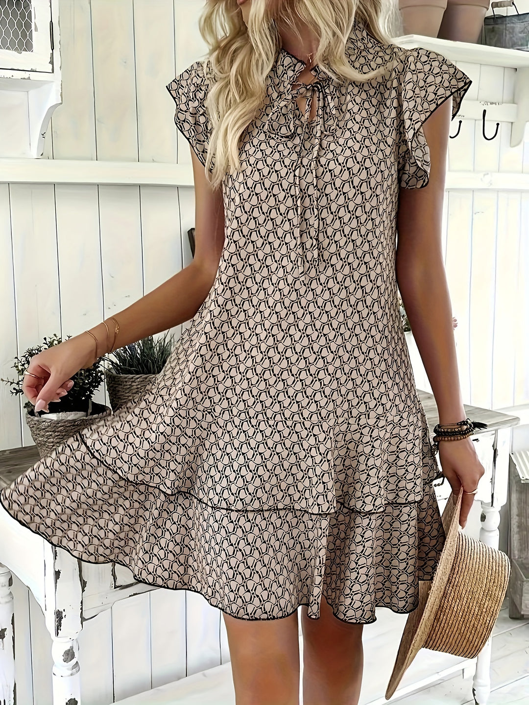 Tie-Neck Tiered Ruffle Summer Dress