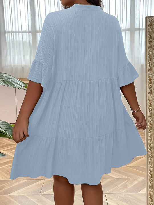 Plus Size Bohemian Summer Button Front Tiered Dress