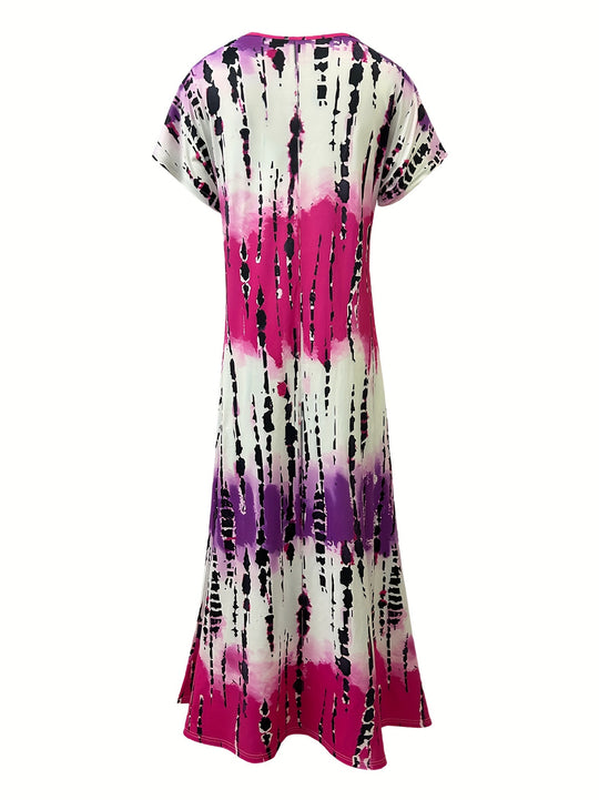 Casual Tie-Dye V-Neck Split Maxi Dress