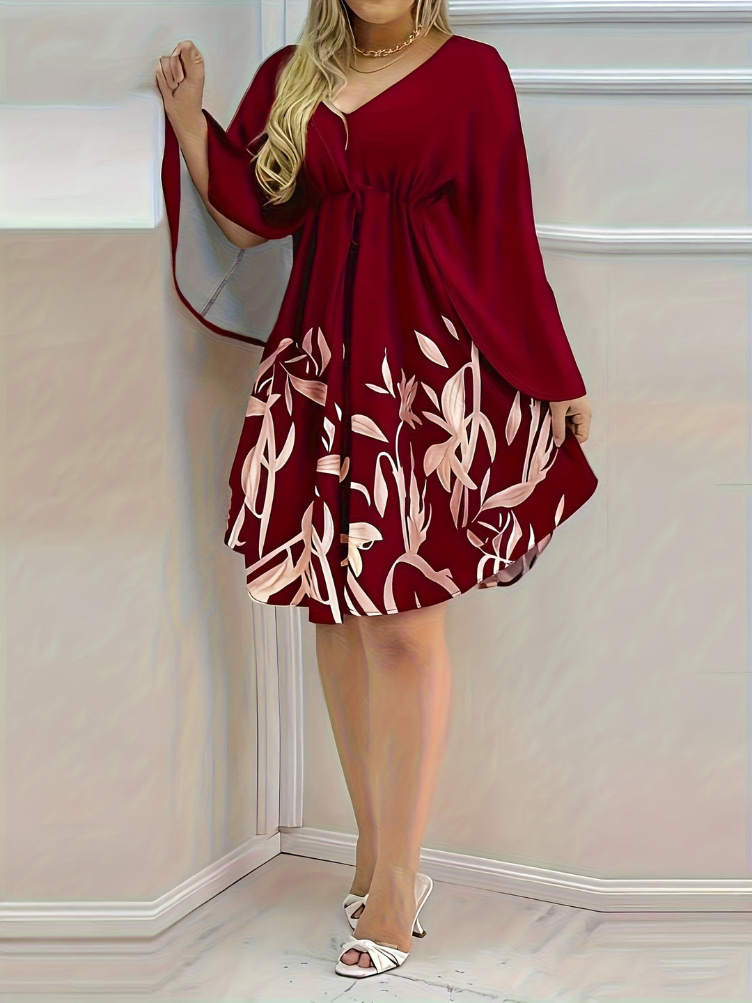 Elegant Cape Sleeve Flowy Mini Dress