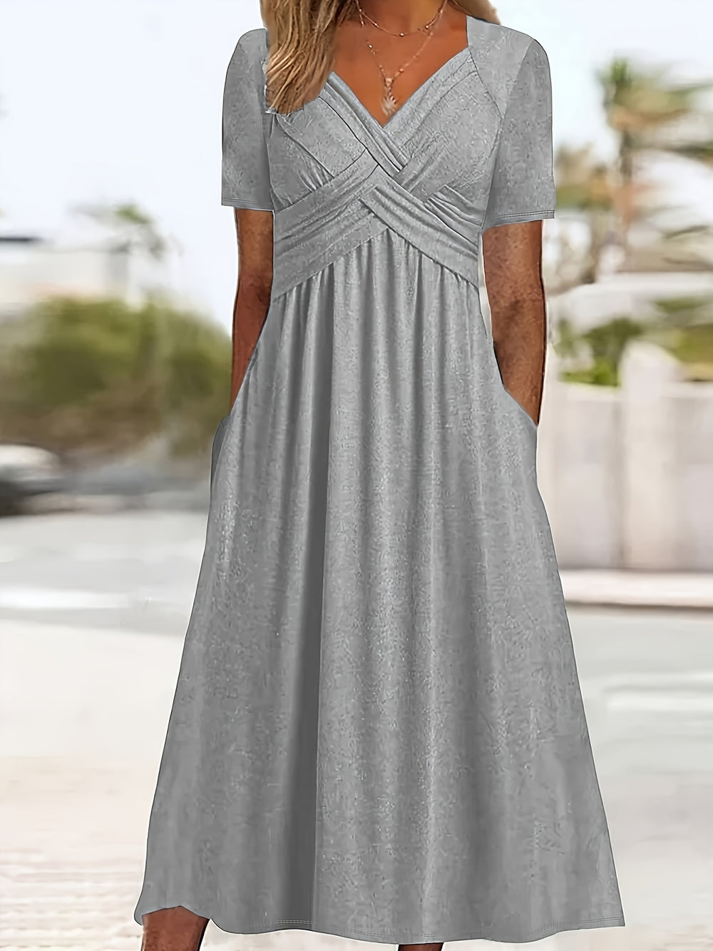 Casual V-Neck Pocket Maxi Dress