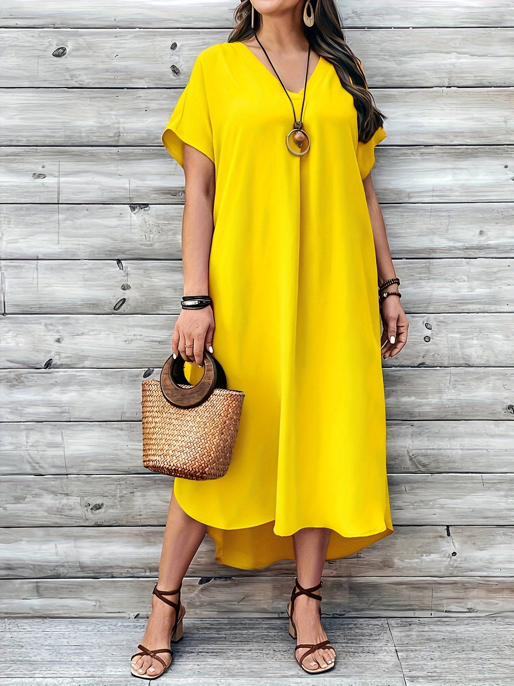 Casual Oversized V-Neck Summer Midi Dress