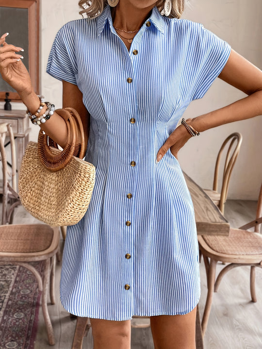 Button Front Vertical Stripe Shirt Dress